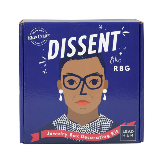 The front of the box packaging for the “DISSENT like RBG” jewelry box decorating kit.