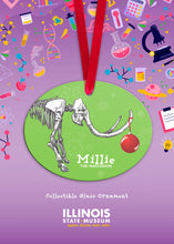 Load image into Gallery viewer, Front image of the Millie the Mastadon Holiday Ornament on colorful Millie print card.
