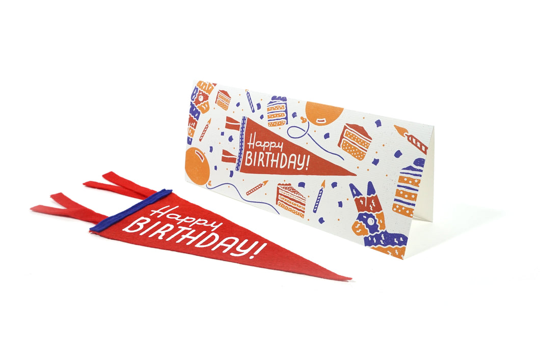 Photo of “Happy Birthday” Greeting Card and pennant.