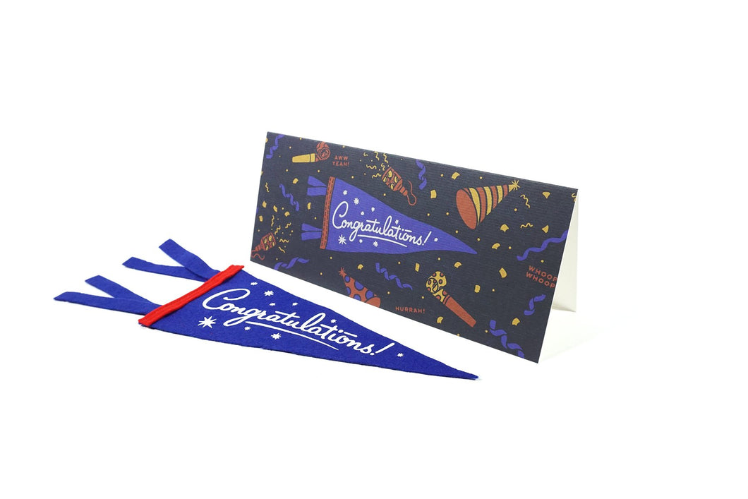 Photo of the “Congratulations” Greeting Card and pennant.