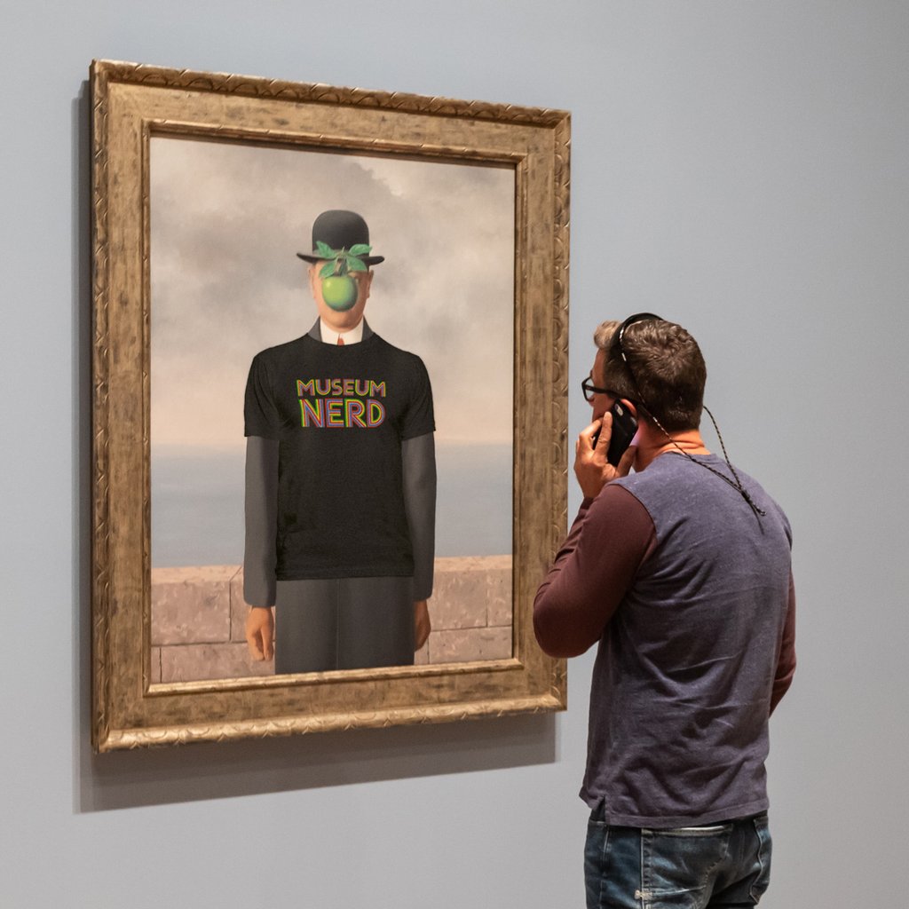 Image of black Museum Nerd tshirt in famous painting in a museum.