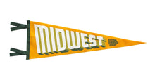Load image into Gallery viewer, Photo of the green and yellow Midwest Pennant, on a white background.
