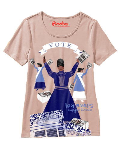 Stock photo of adult sized “Vote” Ida B. Wells shirt.