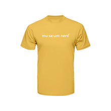 Load image into Gallery viewer, Front image of yellow Museum Nerd 2.0 tshirt.
