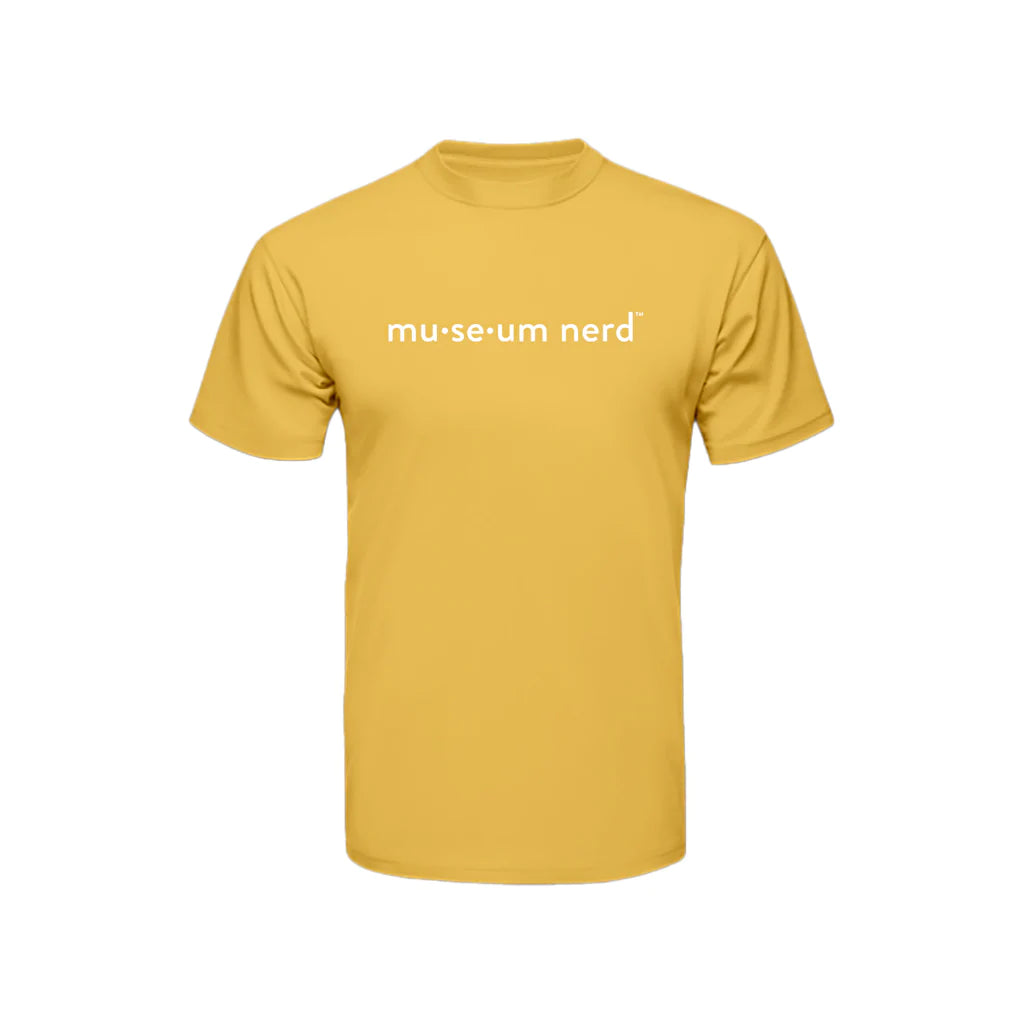 Front image of yellow Museum Nerd 2.0 tshirt.