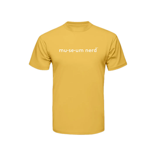 Front image of yellow Museum Nerd 2.0 tshirt.