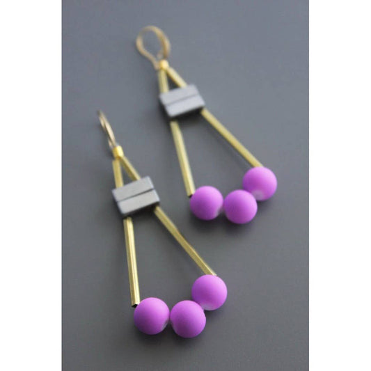 Geometric Pink and Brass Earrings