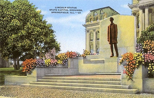 IL-09 Lincoln Statue, Springfield, Illinois - Vintage Image, Postcard