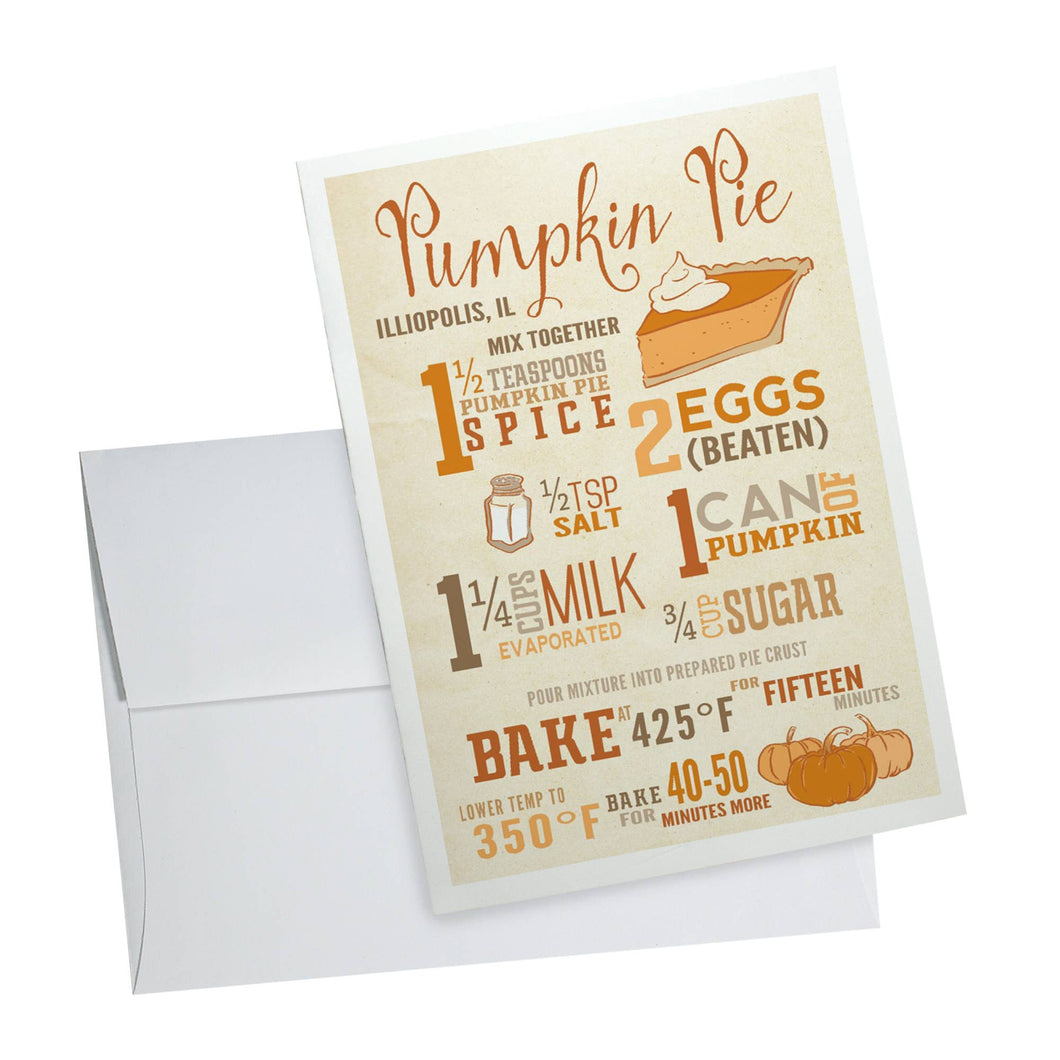 Cover of Pumpkin Pie themed greeting card, with recipe.