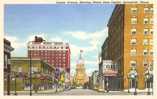 Springfield, Illinois postcard showing Capitol Avenue.