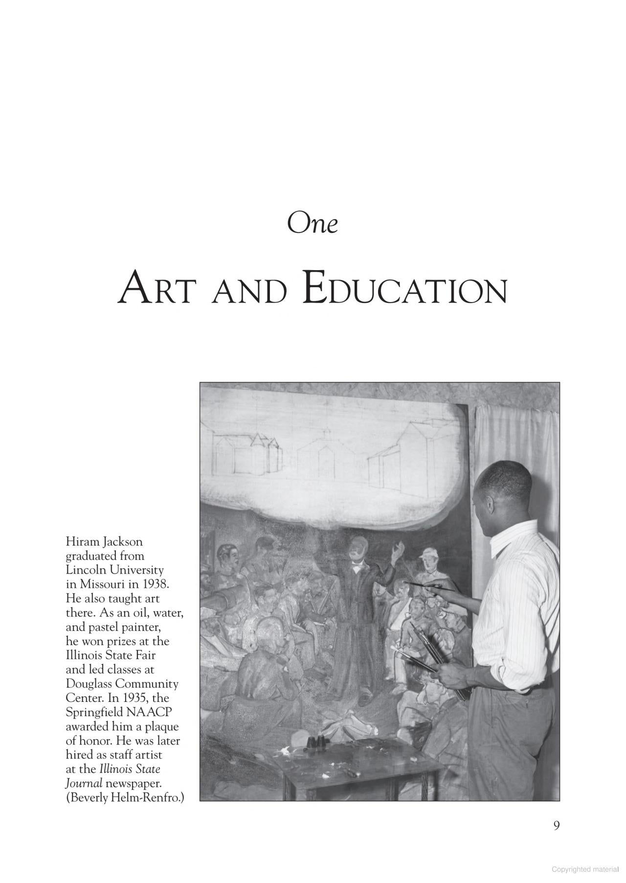 “Art and Education” chapter start page from “African Americans in Springfield” book.