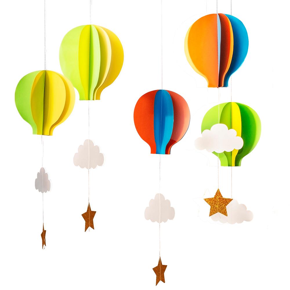 Sample photos of the hot air balloons from the Hot Air Balloon Room Decoration Kit.
