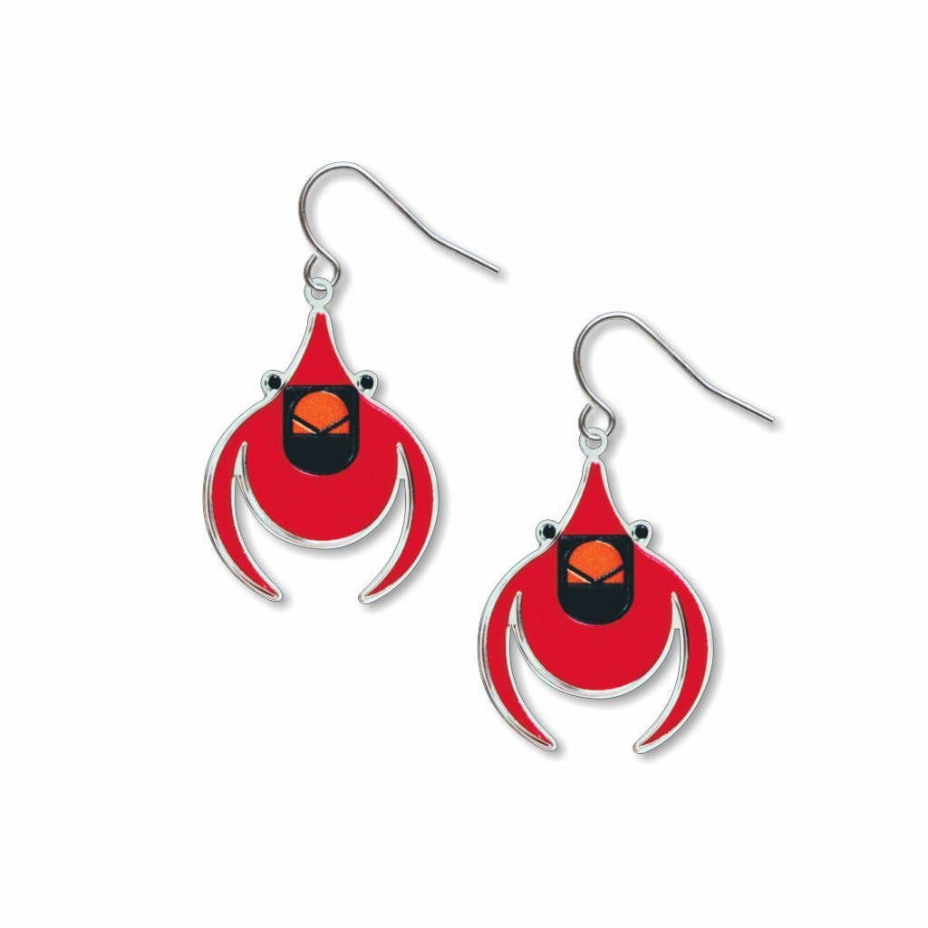 Photo of Charley Harper’s Cardinal Earrings.