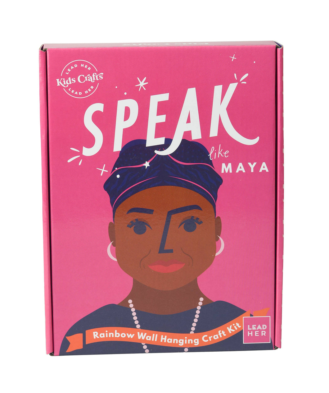 Front photo of the “SPEAK like Maya” rainbow wall hanging craft kit box packaging.
