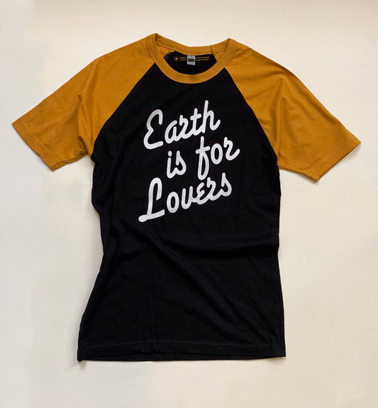 “Earth is for Lovers” black 3/4 length tshirt.