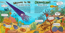 Load image into Gallery viewer, Sample spread pages from “Into the Ordovician” family book.
