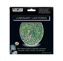 Load image into Gallery viewer, Image of the front of the “Italian Garden Landscape” Luminary Lantern retail packaging.
