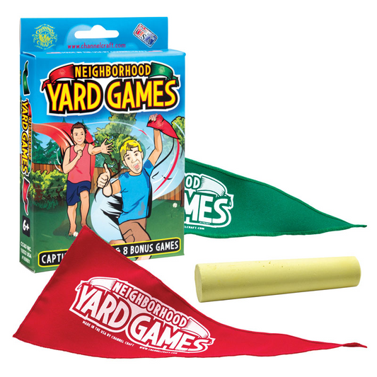 Neighborhood Yard Games packaging, with chalk and flags.