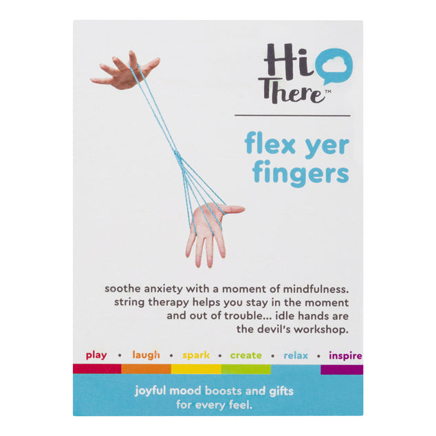 Back view of the “Flex Yer Fingers String Toy” box packaging.