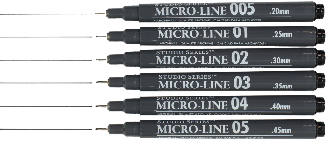 Image of sample lines from the pens included in the Studio Series Microline Pen Set.