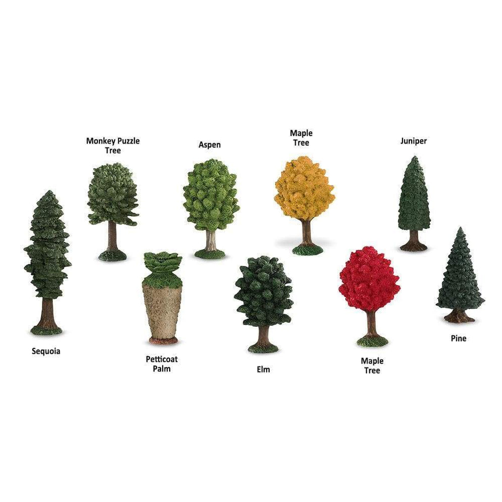 Image of the figures included in the “Trees” TOOB, with names for each figure.