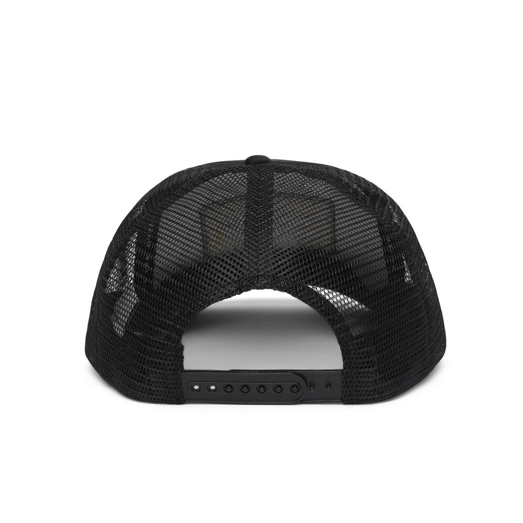 Back image of Native Land black embroidery trucker hat.