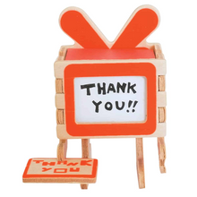Load image into Gallery viewer, Back of “PLAY-DECO Wooden Greeting Card” saying Thank You.
