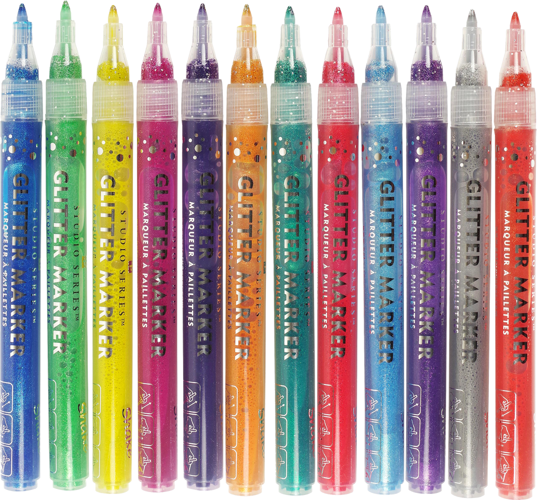 Sample markers in the STUDIO SERIES Glitter Marker Set.