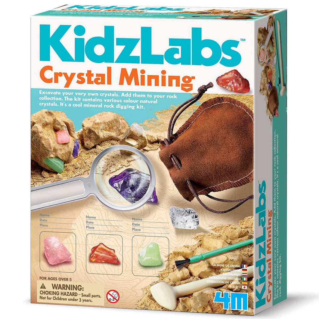 The KidzLabs Crystal Mining Kit retail packaging.