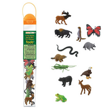 Load image into Gallery viewer, Image of the “In The Woods” TOOB, next to the figures that are included, on a white background.
