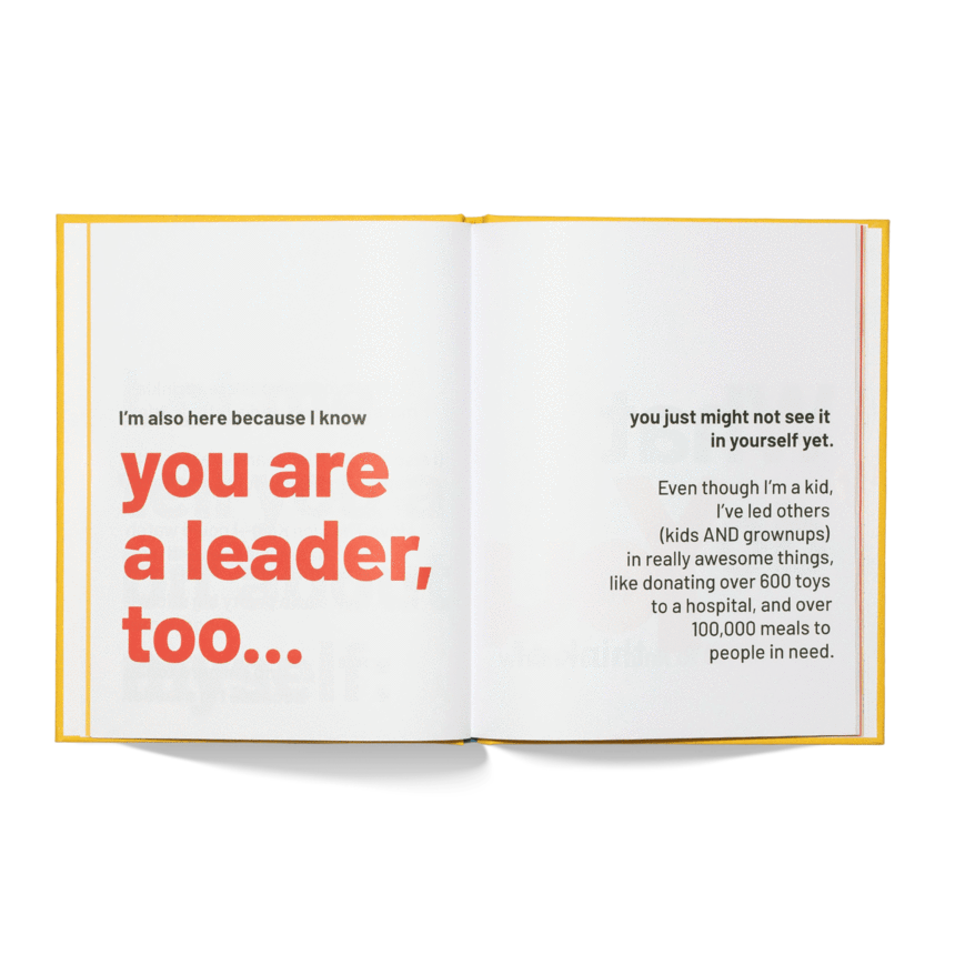 Sample spread pages from “A Kids Book About Leadership”